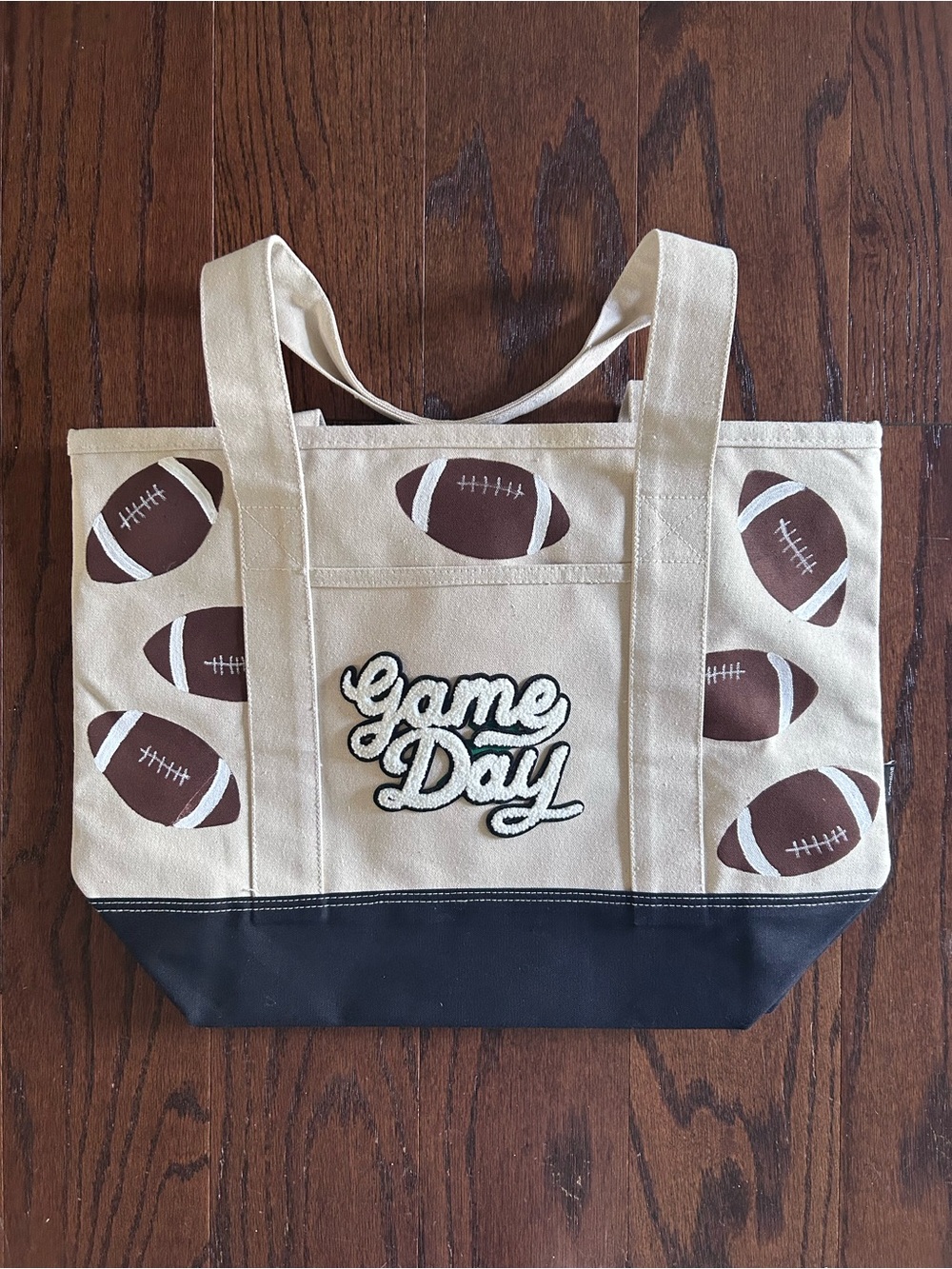Hand Painted Custom Game Day Canvas Tote Bag in Cream and Black